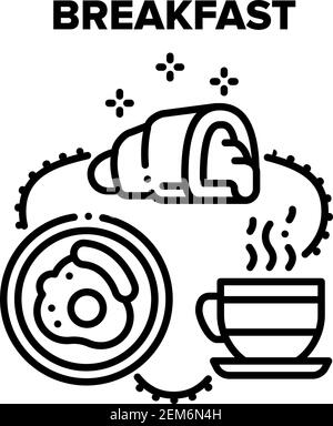 Breakfast Food Vector Black Illustrations Stock Vector