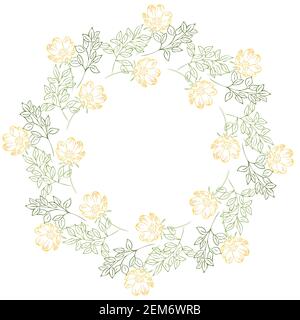 Vector round frame with colorful leaves and flowers. Template with place for text. Spring floral template. Stock Vector