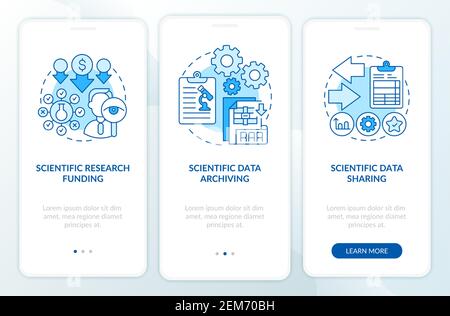 Scientific research components onboarding mobile app page screen with concepts Stock Vector