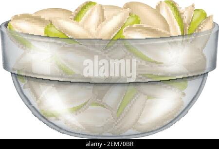 Glass bowl with pistachios isolated on white background. Vector illustration. Stock Vector