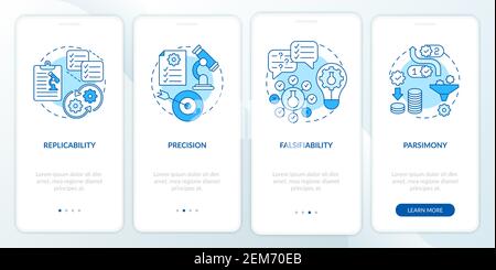 Scientific method requirements onboarding mobile app page screen with concepts Stock Vector