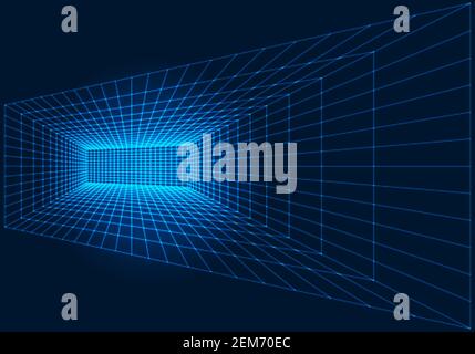 Perspective grid of indoor room structure. Wireframe of construction. Vector illustration Stock Vector