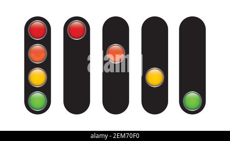 Traffic light with four colors green yellow orange red scale alert levels info Stock Vector
