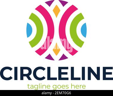 Application - vector business logo concept illustration. Colored ring with abstract shapes. Positive geometric sign in optimism style. Design element. Stock Vector