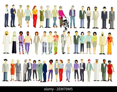 Large group of different people isolated - vector illustration Stock Vector