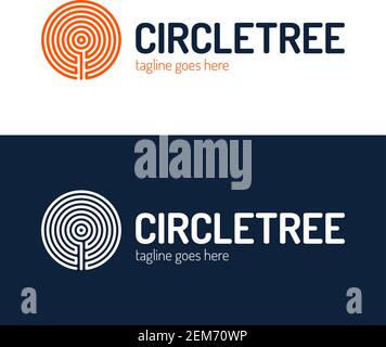 The cut of a tree in the circle shape and labyrinth logo template. For timber and woodworking companies. Creative and modern symbol for company identi Stock Vector