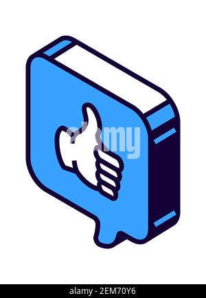 Isometric speech bubble sign, with thumbs up symbol isolated vector icon Stock Vector