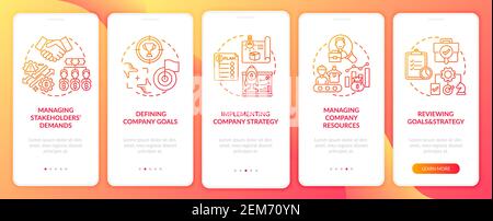 Top management tasks onboarding mobile app page screen with concepts Stock Vector