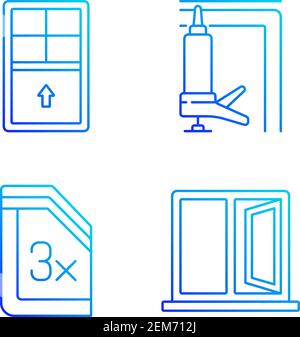 Residential window and door installation RGB color icons set Stock Vector