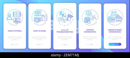 Online library helpline onboarding mobile app page screen with concepts Stock Vector