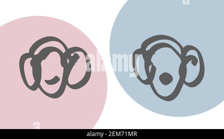 Icon of two people with headphones listening to music and smiling Stock Vector