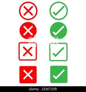 yes or no icons on white background. flat style. set of mark buttons icon for your web site design, logo, app, UI. green check marks and red crosses s Stock Photo