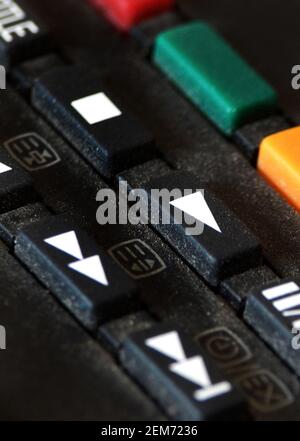 Close-up view of Television or TV remote control with operational keys Stock Photo