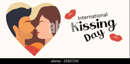 World kiss day postcard. International kissing day couple in love, romance, lovers. Vector illustration Stock Vector