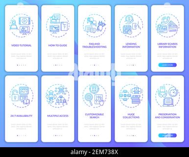 Online library onboarding mobile app page screen with concepts Stock Vector