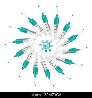 Covid-19 syringe radial vector illustration with virus logo Stock Vector
