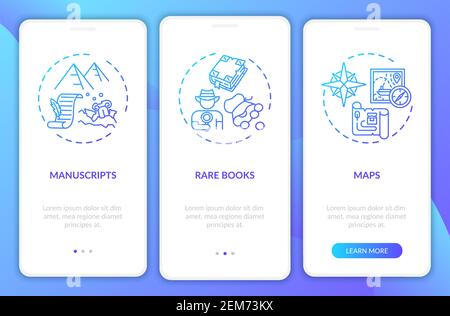 Archive collections onboarding mobile app page screen with concepts Stock Vector