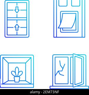 Installing windows and doors RGB color icons set Stock Vector