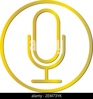 gold colored podcast recording microphone in circle vector illustration Stock Vector