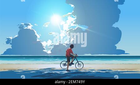 Alone anime, mountain, ocean, view, HD phone wallpaper