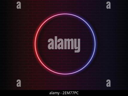 Neon red and blue light on dark black brick wall vector illustration. Neon border or frame. Lights sign. Vector abstract neon background for signboard Stock Vector