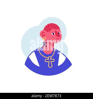 Avatar vector icon of Caucasian man rapper with tattoo Stock Vector