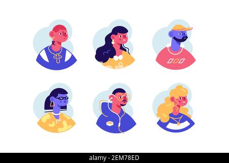 People portraits avatar icons set vector flat design Stock Vector