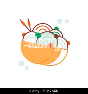 Japanese noodles bowl colorful vector flat icon Stock Vector