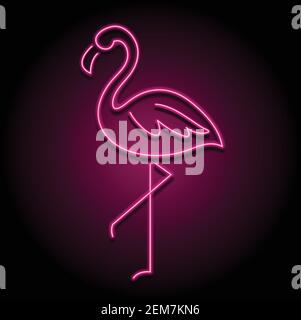 Bright neon light. Pink neon flamingo sign vector illustration on dark background. Glowing neon sign. Stock Vector