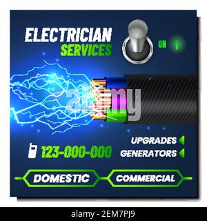 Electrician Services Creative Promo Poster Vector Stock Vector