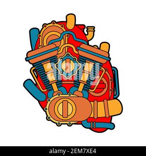 Mechanized heart. Engine in core. Cardiac motor Stock Vector