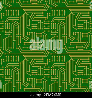Electric circuitry pattern seamless. Microcircuit background. Circuit board texture Stock Vector