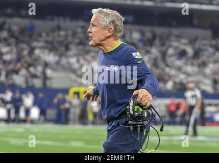 Texas, USA. January 05, 2019: Seattle Seahawks wide receiver Tyler Lockett  #16 is brought down from behind by Dallas Cowboys linebacker Joe Thomas #48  after a kick return during the NFL Wildcard