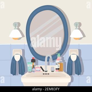 bathroom with set of skincare products Stock Vector