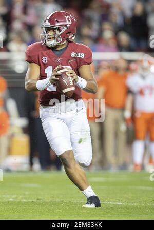 January 07, 2019: Alabama quarterback Tua Tagovailoa (13) during pregame of  College Football Playoff National Championship game action between the  Clemson Tigers and Alabama Crimson Tide at Levi's Stadium in Santa Clara