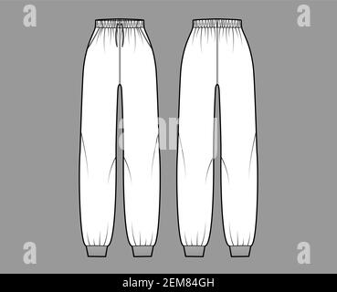 Sweatpants technical fashion illustration with elastic cuffs, low