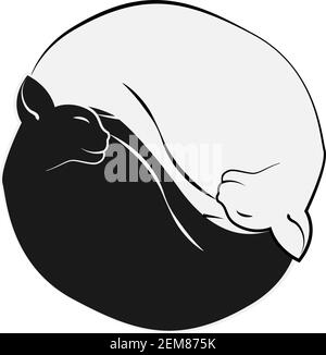 Two cats white and black sleeping yin and yang Stock Vector