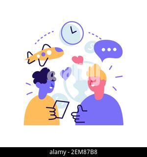Millennials gay couple making plans, discuss future, exchange Stock Vector