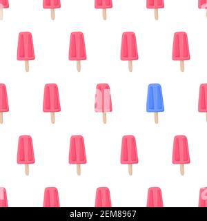 Seamless pattern with pink ice pops, with eye catching element - blue icepops. Hand drawn vector illustration. Summer textile design Stock Vector