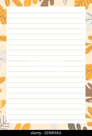 Grid paper. Abstract striped background with color horizontal lines. Printing paper note on floral background. Optimal A5 size. Geometric pattern for Stock Vector