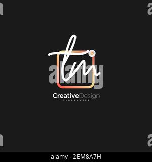 TM Initial Letter handwriting logo hand drawn colorful box vector, logo for beauty, cosmetics, wedding, fashion and business, and other Stock Vector