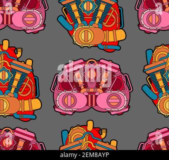 Mechanized heart and brain pattern seamless. Engine in core background. Cardiac motor texture Stock Vector