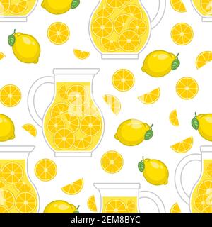 Lemonade in jug pattern seamless. lemon background. vector texture Stock Vector
