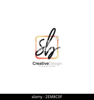 SB Initial Letter handwriting logo hand drawn colorful box vector, logo for beauty, cosmetics, wedding, fashion and business, and other Stock Vector