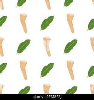 Seamless pattern with horseradish root and green leaf. Vector nature graphic background. Natural textile. Stock Vector