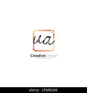UA Initial Letter handwriting logo hand drawn colorful box vector, logo for beauty, cosmetics, wedding, fashion and business, and other Stock Vector