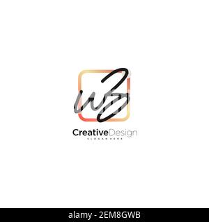Initial Letter handwriting logo hand drawn colorful box vector, logo for beauty, cosmetics, wedding, fashion and business, and other Stock Vector