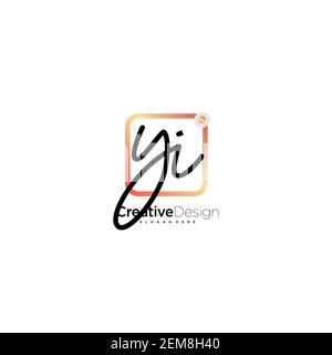 YI Initial Letter handwriting logo hand drawn colorful box vector, logo for beauty, cosmetics, wedding, fashion and business, and other Stock Vector