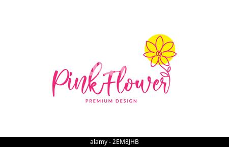 flower art lines colorful pink lily logo design vector icon symbol illustration Stock Photo