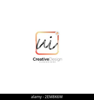 Initial Letter handwriting logo hand drawn colorful box vector, logo for beauty, cosmetics, wedding, fashion and business, and other Stock Vector